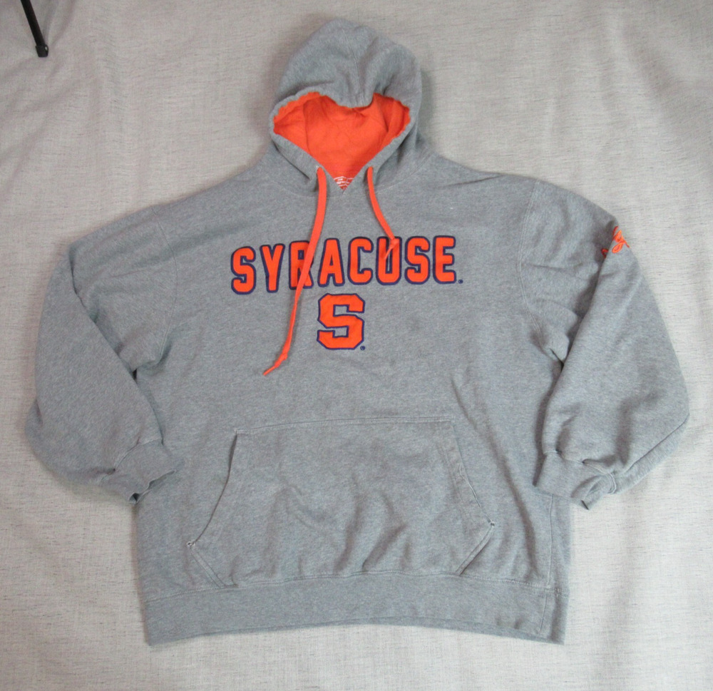 Syracuse Hoodie Mens 2XL Gray Sweatshirt Sports Orange Football Logo Grunge e5